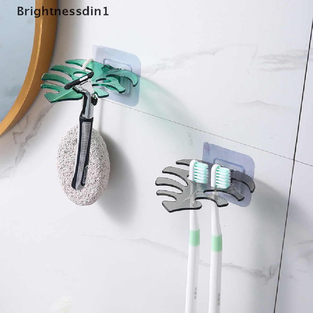 [Brightnessdin1] New Leaf Hook Dinding Serbaguna Organizer Rak Kamar Mandi Silet Tempat Sikat Gigi Tali Rambut Penyimpanan Kait Alat Gadget Dapur Hook Butik