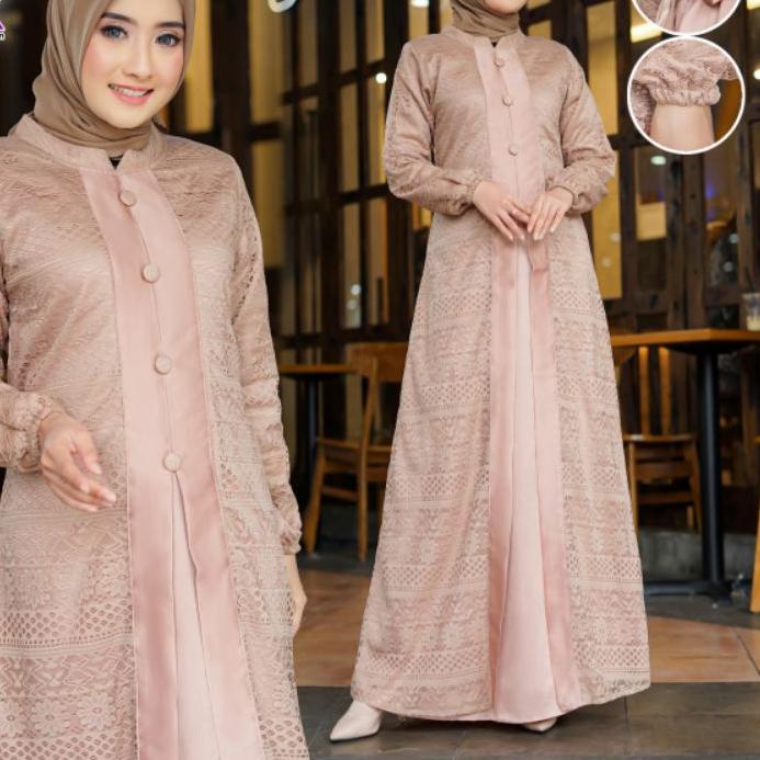❋ Gamis Brokat Malika (Non Gliter) Buka Pintu (Rompi) Kancing Empat BR02 uk. M-XXXL (JUMBO) ➱