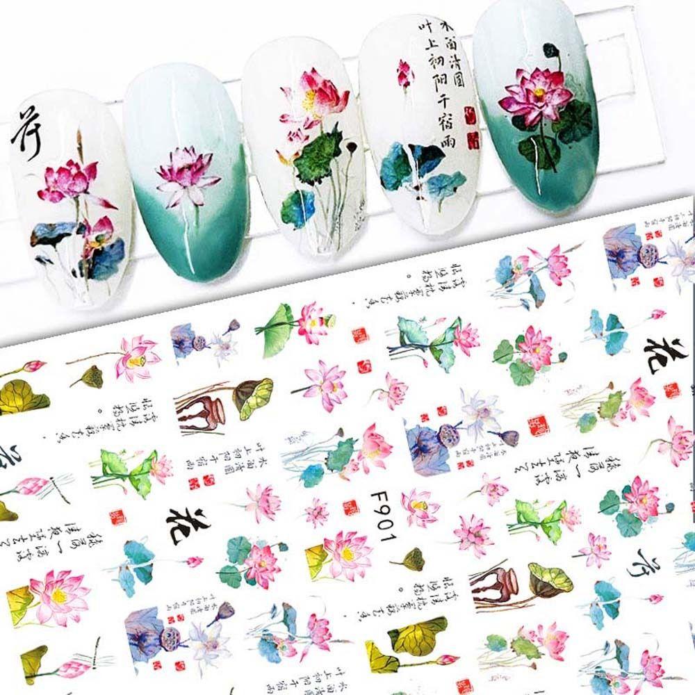 AUGUSTINA Agustina Stiker Kuku Cina Wanita Daun Karakter Cina Peking Opera Tinta Kaligrafi Manicure Aksesoris Nail Art Dekorasi