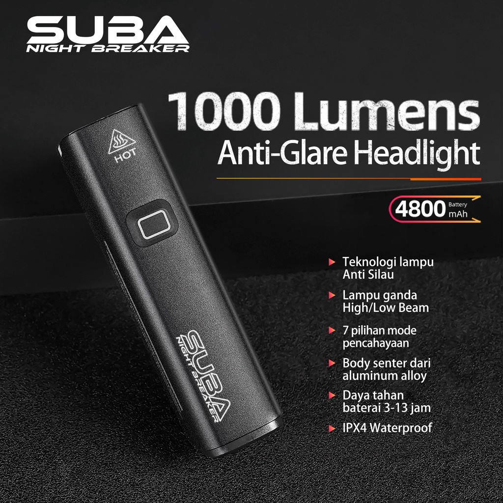 

darmavanss - suba night breaker lampu depan sepeda 1000 lumens rechargeable 4800mah