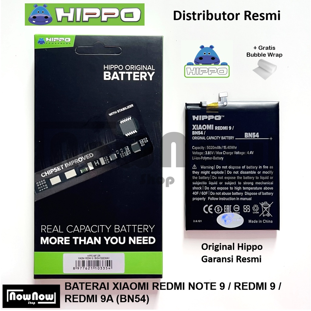 Baterai Hippo Xiaomi Redmi Note 9 / Redmi 9 / Redmi 9A BN54 BN 54 5020 mAh Original Batre Batrai Battery HP