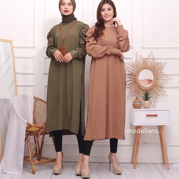 ▲ TUNIK BALON 1 RAJUT IMPORT MUTIARA POLOS MUSLIM LONG MELAR BIGSIZE XL XXL TANGAN BALON PUFF MURAH 