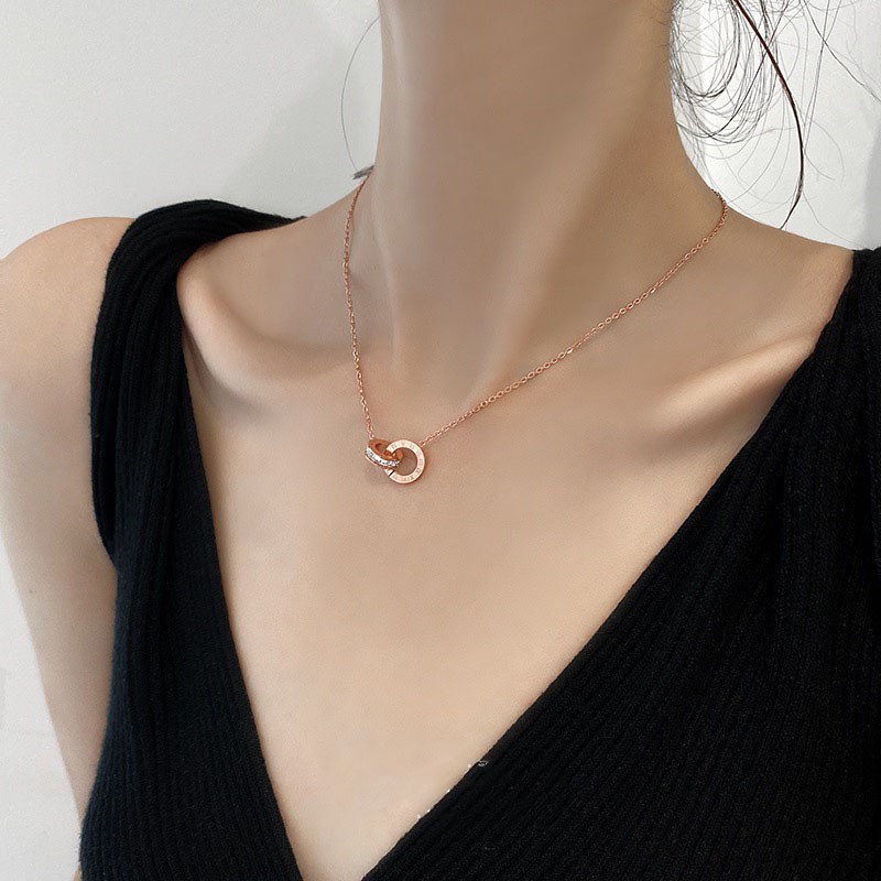 Kalung Desain Angka Romawi | Liontin Berlian | Aksesoris Warna Rose Gold 18k Untuk Wanita