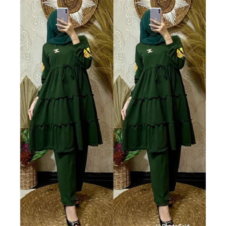 Setelan Celana Susun/Setcel Wanita Voxy/One Set Polos Busui Jumbo