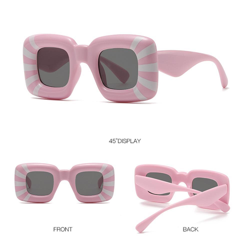 R-flower Wanita Stripe Square Sunglasses Trendy Pesta Kacamata Eyewear Punk Kacamata Matahari