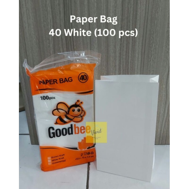 Paper Bag 40 Putih - Kantong Kertas Warna Putih - SOS Bag - Isi 100 pcs