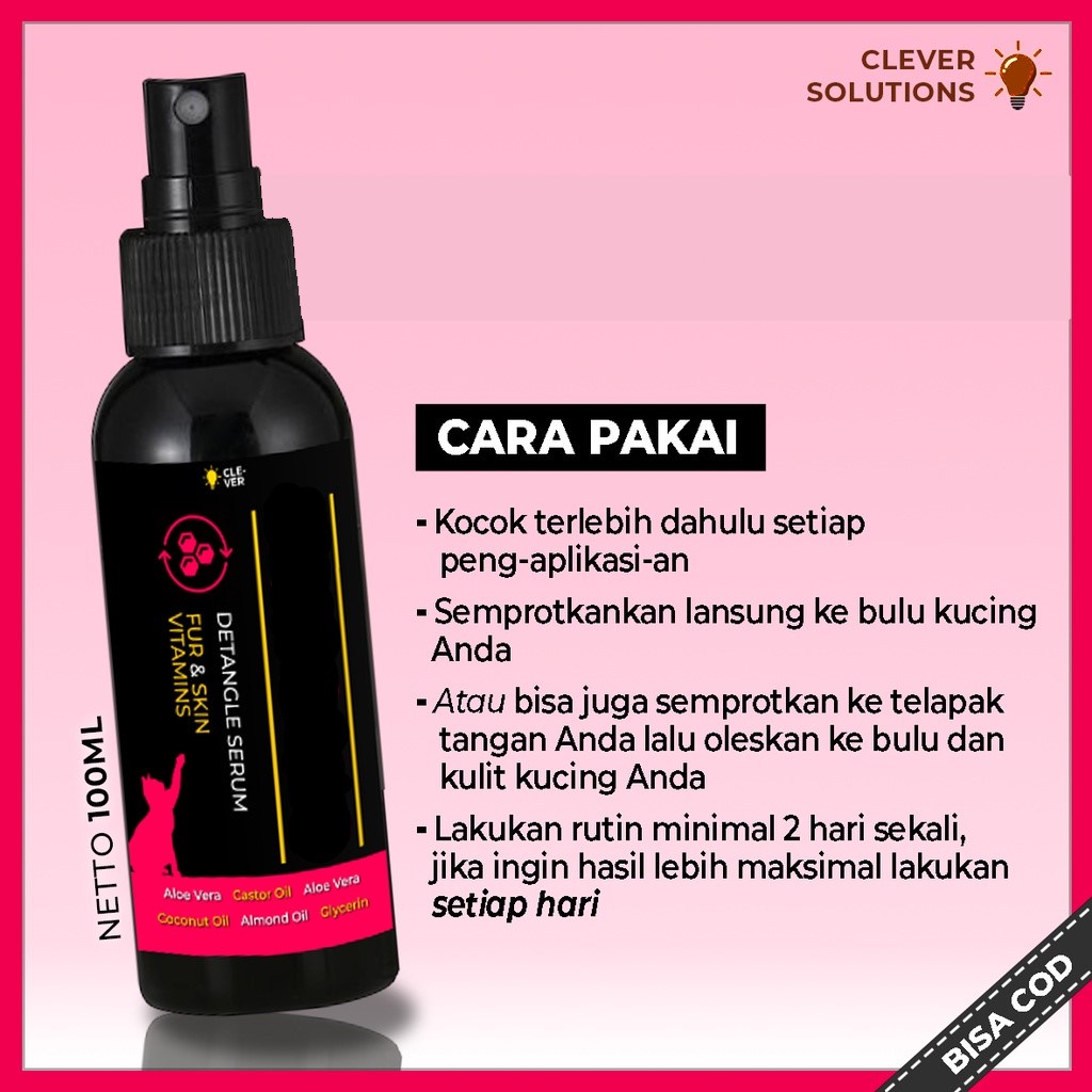 Serum Vitamin Bulu Kucing Spray 100 ML Penumbuh dan Anti Rontok Bulu Kucing Spray Herbal Hair Tonic Spray by Clever Solutions Vitamin Bulu Kucing Obat Rontok Bulu Kucing Persia Anggora Ragdoll Peaknose Himalaya Murah Olive Care Dewarangga Koinami