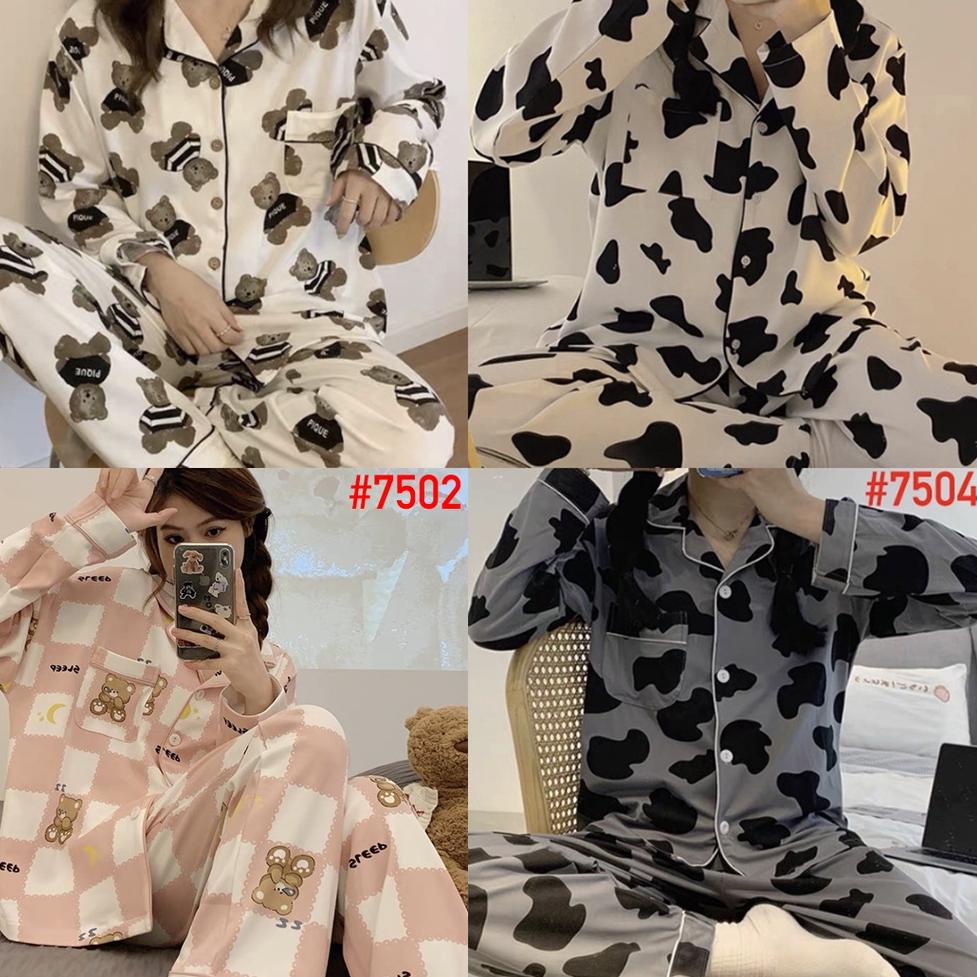 Tren Terbaru Piyama Baju Tidur Wanita Leisure Wear KKUM PP Import Fashion Korea Kerah Kancing Lengan