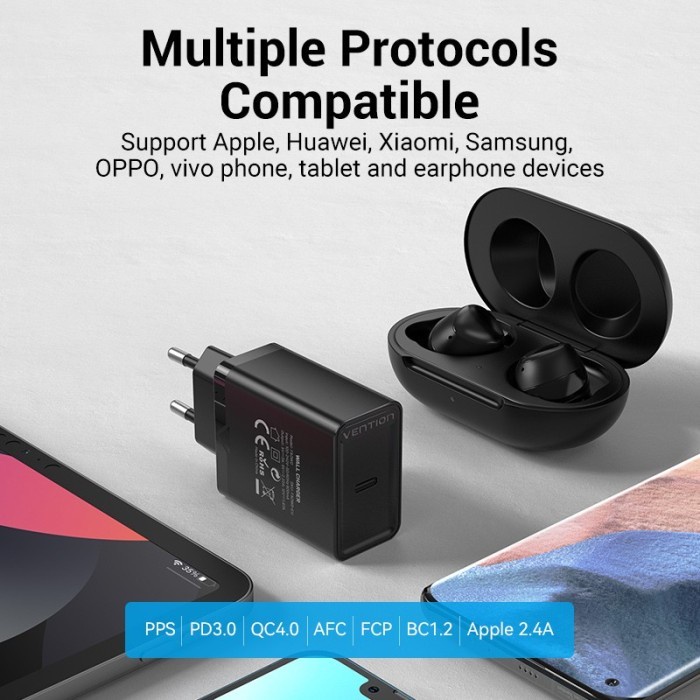 Vention Kepala Batok Charger Type C Adaptor 20W QC3.0 2.4A FAD