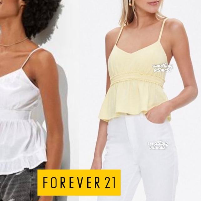 ➧ Banana Republic / Forever 21 Ruffle Babydoll Cotton Tank Top Spagetthi Straps Bodycon Sisa Export 