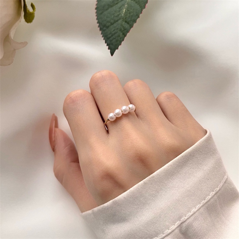 Cincin Polos Sederhana Cincin Mutiara Cincin Jari Telunjuk Mode Baru Cincin Gaya Keren