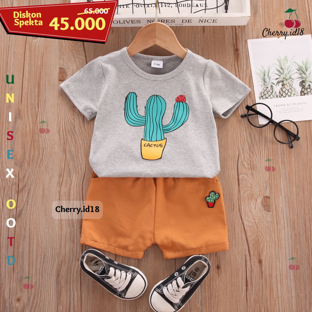 Cherry COD Promo Baju Anak Murah Import / Baju Anak Laki Laki / Pakaian Anak Perempuan / Baju Anak Motif Kaktus SB50