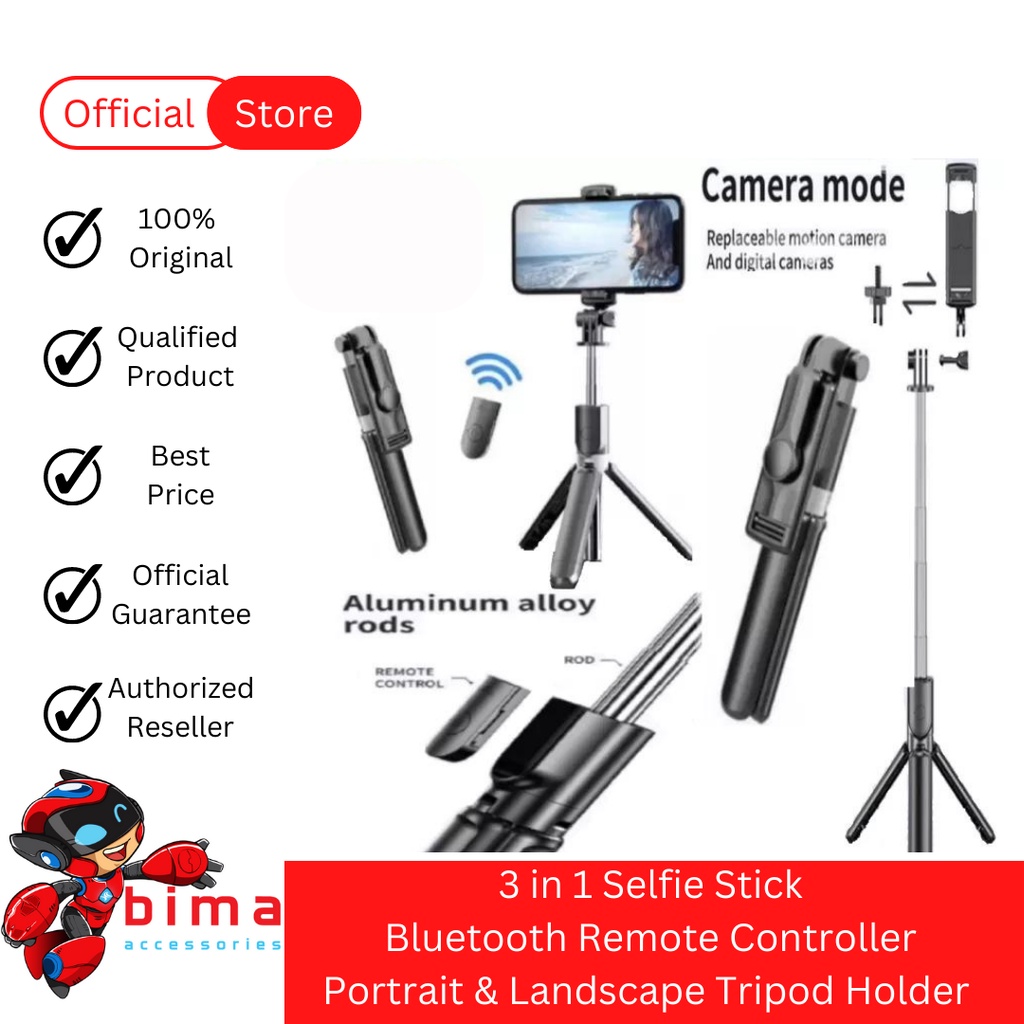 Tripod Tongsis Bluetooth Remote Selfie Stick LED Flash Tripod Hp Portable Rotatable Expandable