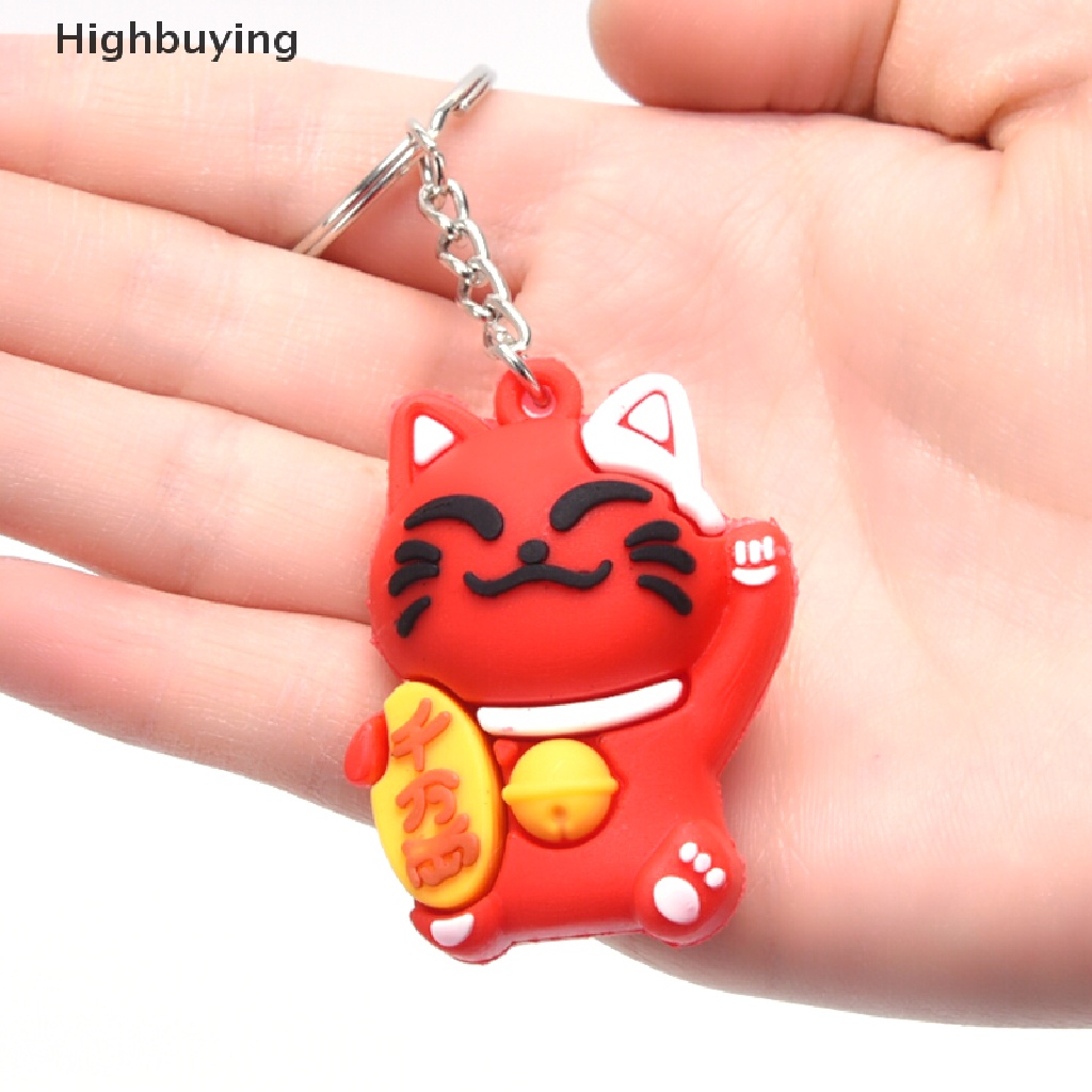 Hbid PVC Soft Lucky Cat Cute Pendant Key ring Gantungan Kunci Tas Mobil Kunci Souvenir Hadiah Glory