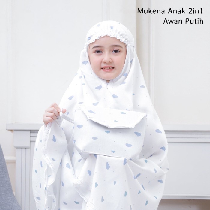 mukena lebaran Mukena anak tanggung motif rayon, mukena anak resleting (PMI) - Putih Terbaru perempu