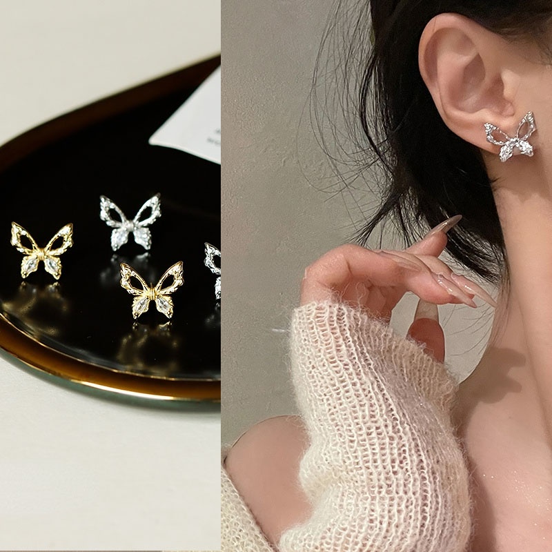 Anting Giwang Telinga Peri Hollow Butterfly Lapis Perak S925 Untuk Gadis Manis