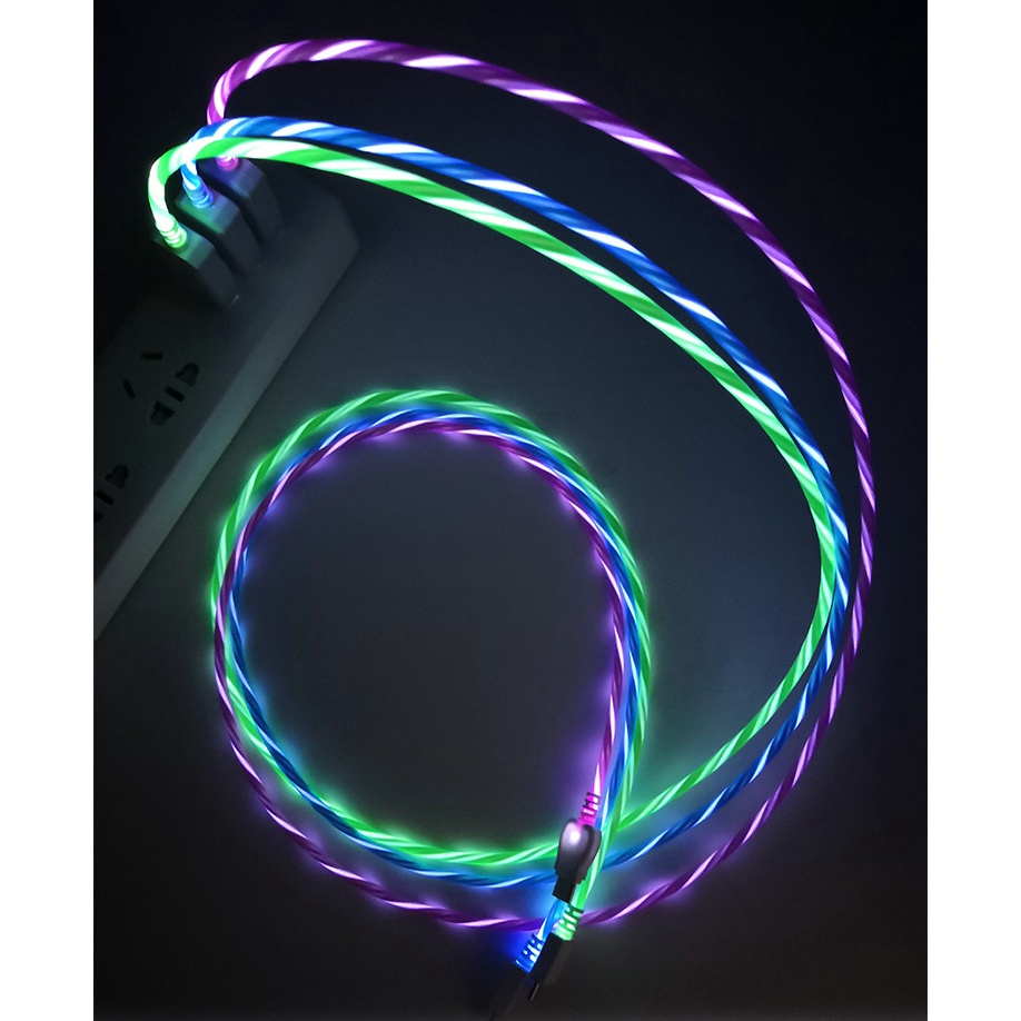 1m Populer Mengalir Lampu LED Android Kabel Pengisian Cepat Micro USB &amp; Tipe C Tanggal Kabel Charger Kawat/Penjualan Panas