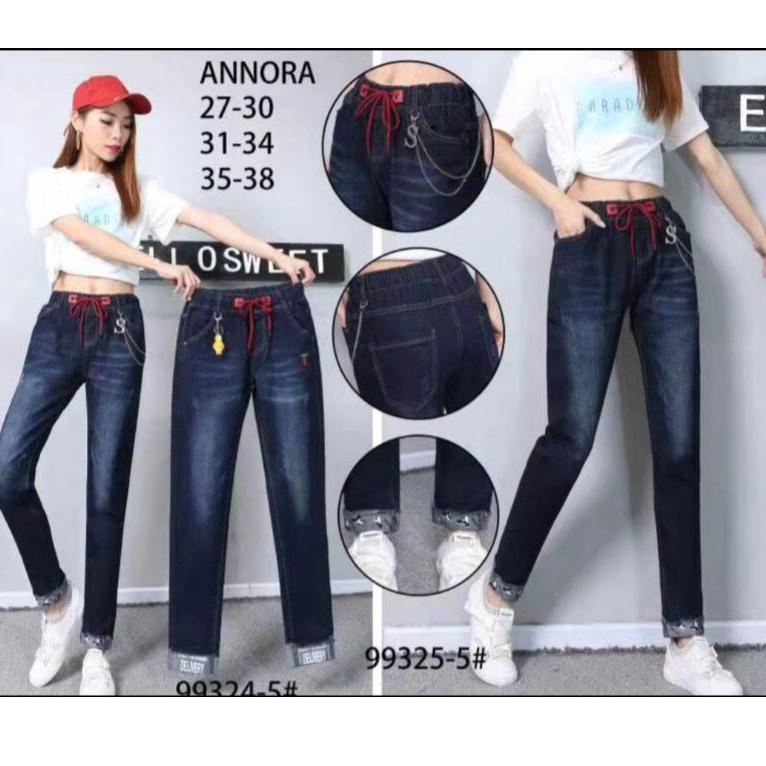 Viral Annora jeans import orinal ggang karet ukuran 27-38 jumbo