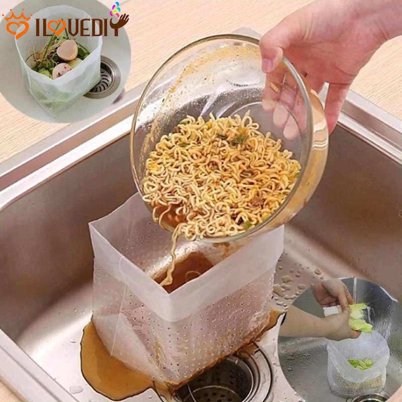 1 /10Pcs Wadah Tiris Cuci Buah Sayur Praktis Aksesoris Dapur Harian Sekali Pakai Kantong Saringan Wastafel Sisa Makanan Kantong Filter