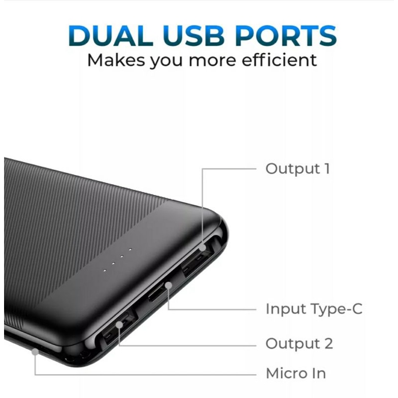 Power Bank VEGER X1 10000 mAh 2.4A Slim 2 Ports USB Output Real Capacity power Bank