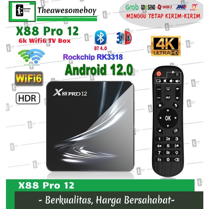 X88 Pro 12 4K Android 12 TV Box RK3318 Bluetooth 4.0 Dual Wifi 6 STB
