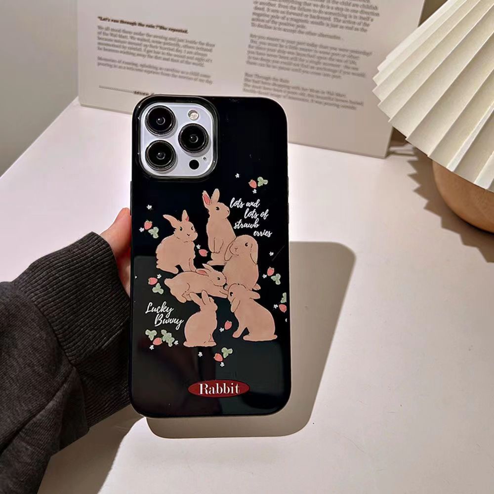 IPHONE Ins Ilustrasi Kelinci Cocok Untuk Iphone14 14pro 14plus 13 13mini 13pro 13prm iPhone12 7Plus 8Plus Xr XS 13 12mini Pro Max Empat Sudut Casing Ponsel Tahan Guncangan