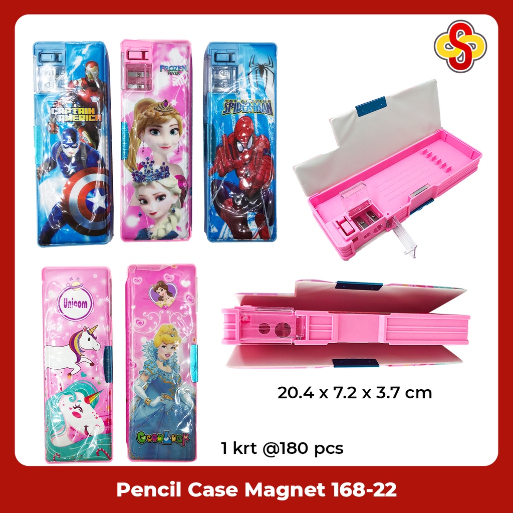 Kotak Pensil Magnet / Tepak / Pencil Case + Rautan Karakter Cowok Cewek Fancy 168-22