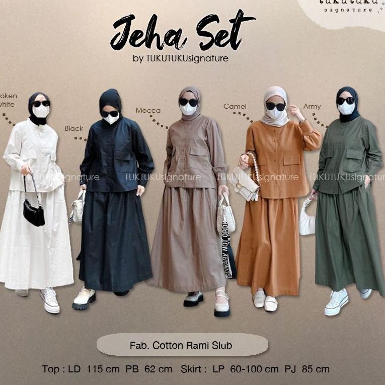 STOK TERBATAS Jeha Set setelan oneset muslim rok rami linen wanita jumbo elegan terbaru kekinian