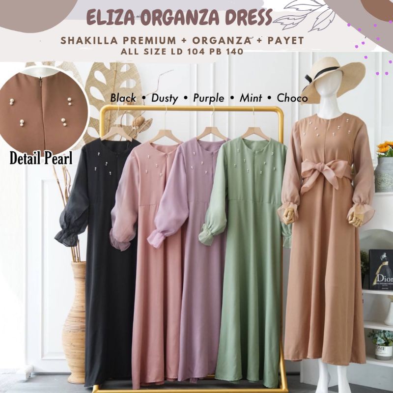 ELIZA ORGANZA DRESS LD 104/DRESS KONDANGAN/DRESS SAGE GREEN BRUKAT ORGANZA/DRESS PESTA/DRESS LEBARAN