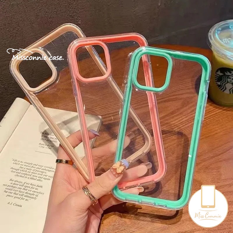 IPHONE Casing 3in1 Mewah Macaron Warna Permen Kompatibel Untuk Iphone11 7Plus XR 8Plus 13 12 11 14 Pro Max7 8 14 Plus X XS Max SE 2020 Transparan Lembut Tpu Shokcproof Bumper Cover