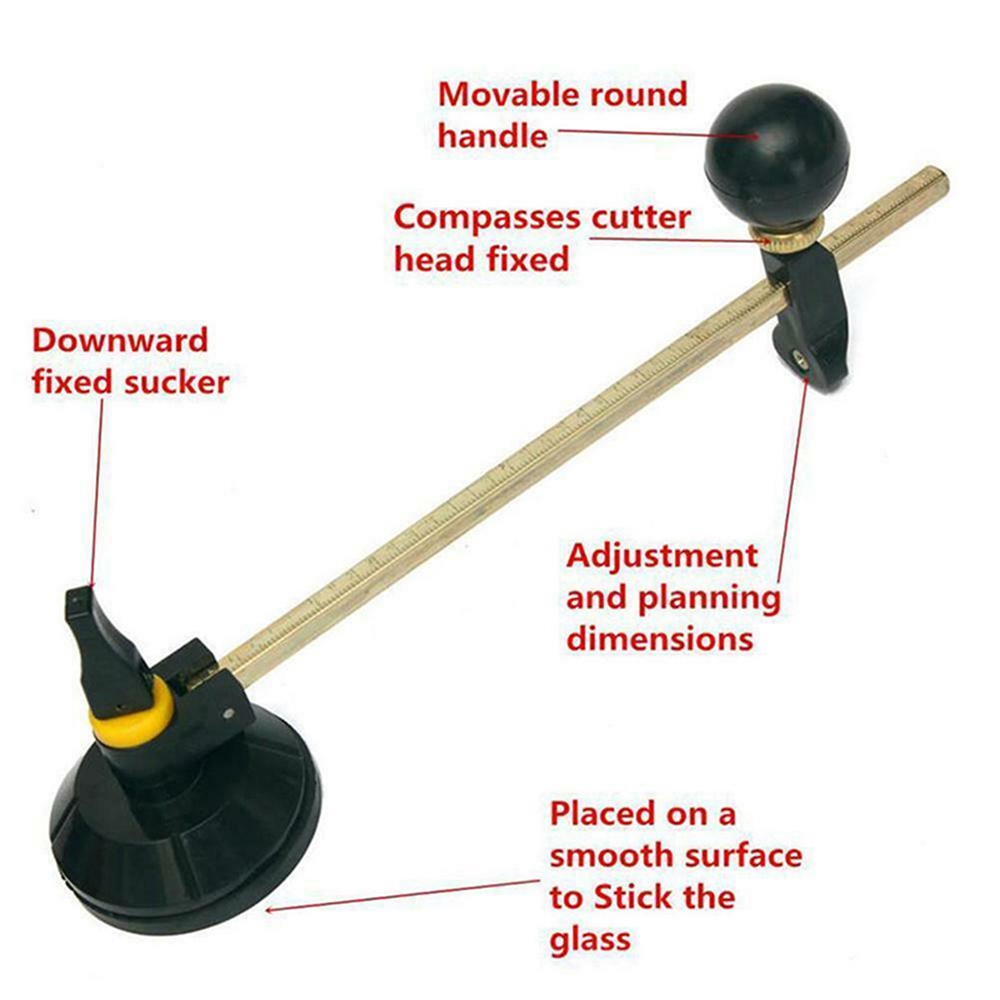 COOFARI 40/60/100cm Pemotong Kaca 6 Roda Kompas Pemotongan Melingkar Dengan Lingkaran Cangkir Hisap Alat Pemotong Pemotong Botol Kaca Profesional