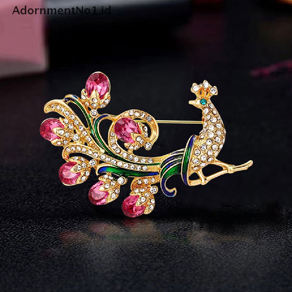 [AdornmentNo1] Vintage Mewah Merak Festival Hadiah Wanita Bros Pin Zirkon Kristal Bros Hewan Lucu Bros Syal Gaun Mantel Kerah Pin Hadiah [ID]