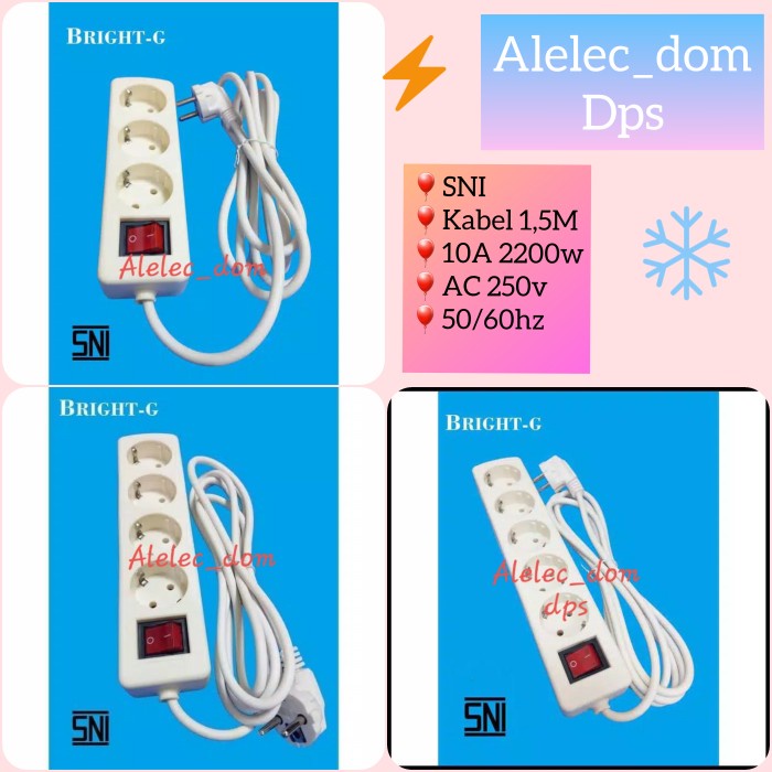 /////] Stop kontak Bright G 3Lubang 4Lubang 5 lubang + Kabel 1,5M