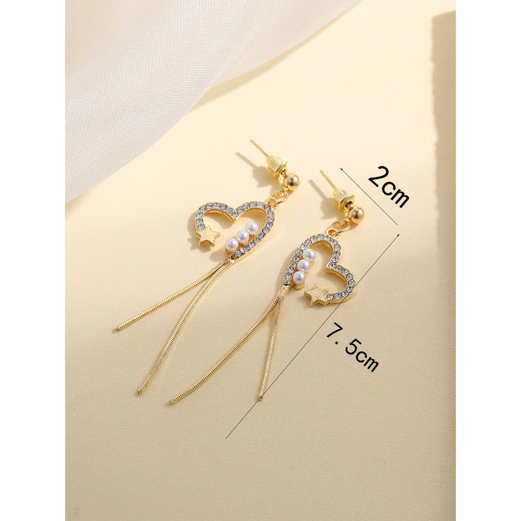 Anting Mutiara Kristal Elegan Untuk Wanita Fashion Hati Bintang Drop Earring Perhiasan Accessores