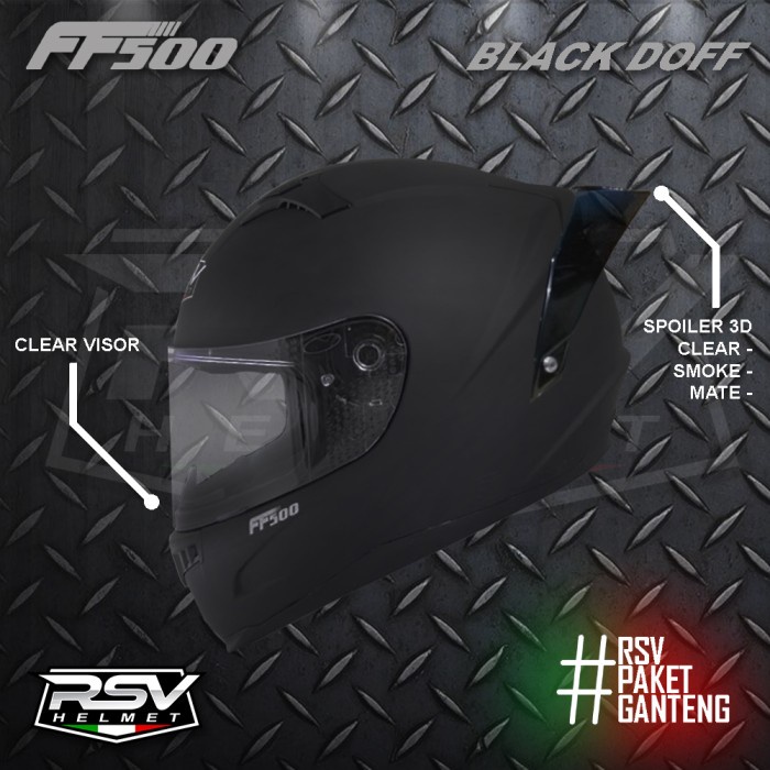Terlaris Helm Rsv Ff500 Black Doff Paket Ganteng / Helm Full Face / Helm Rsv