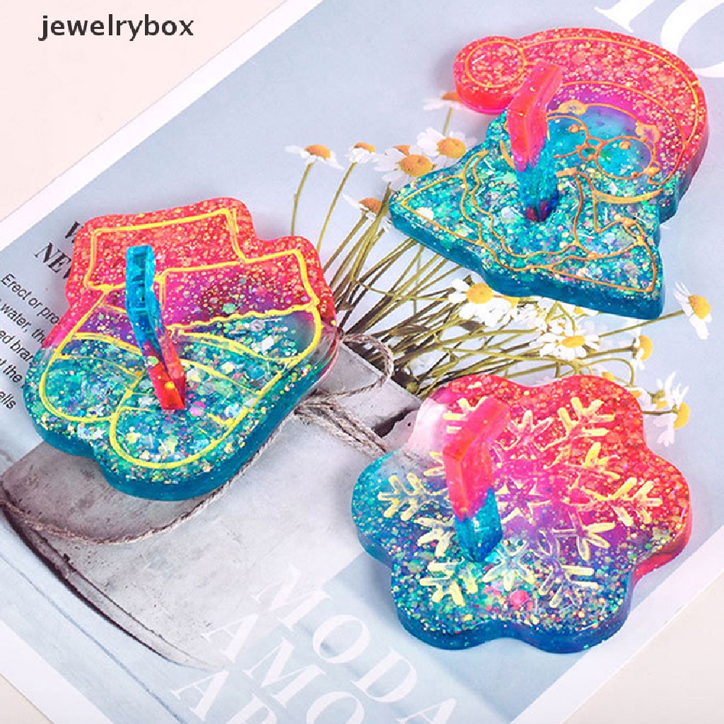 [jewelrybox] Natal DIY Kristal Epoxy Resin Cetakan Rak Dapur Gratis Punch Hook Cetakan Natal Resin Liontin Kulkas Kait Cetakan Untuk Dekorasi Rumah Butik