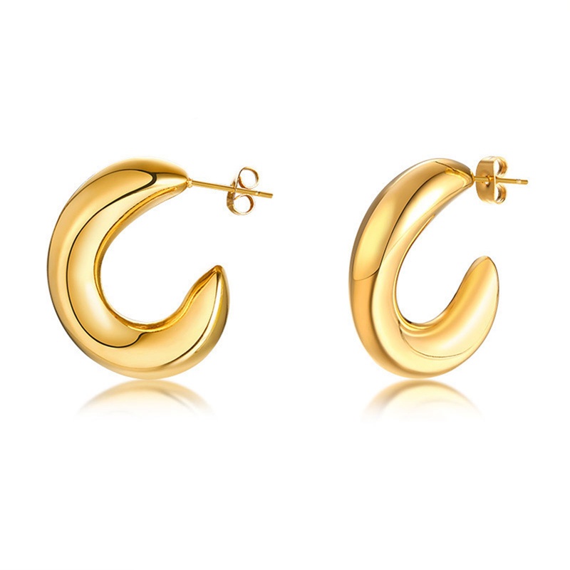 Anting Tusuk Setengah Hoop Emas Anti Karat Untuk Wanita Stud Half Open Earrings
