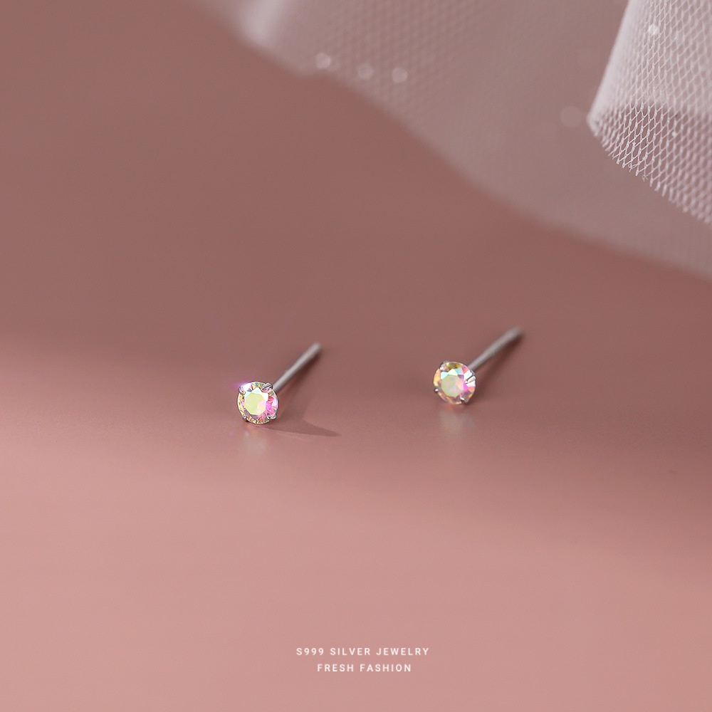 Anting Tusuk Bahan Zircon Warna Sterling Silver S999 Untuk Wanita