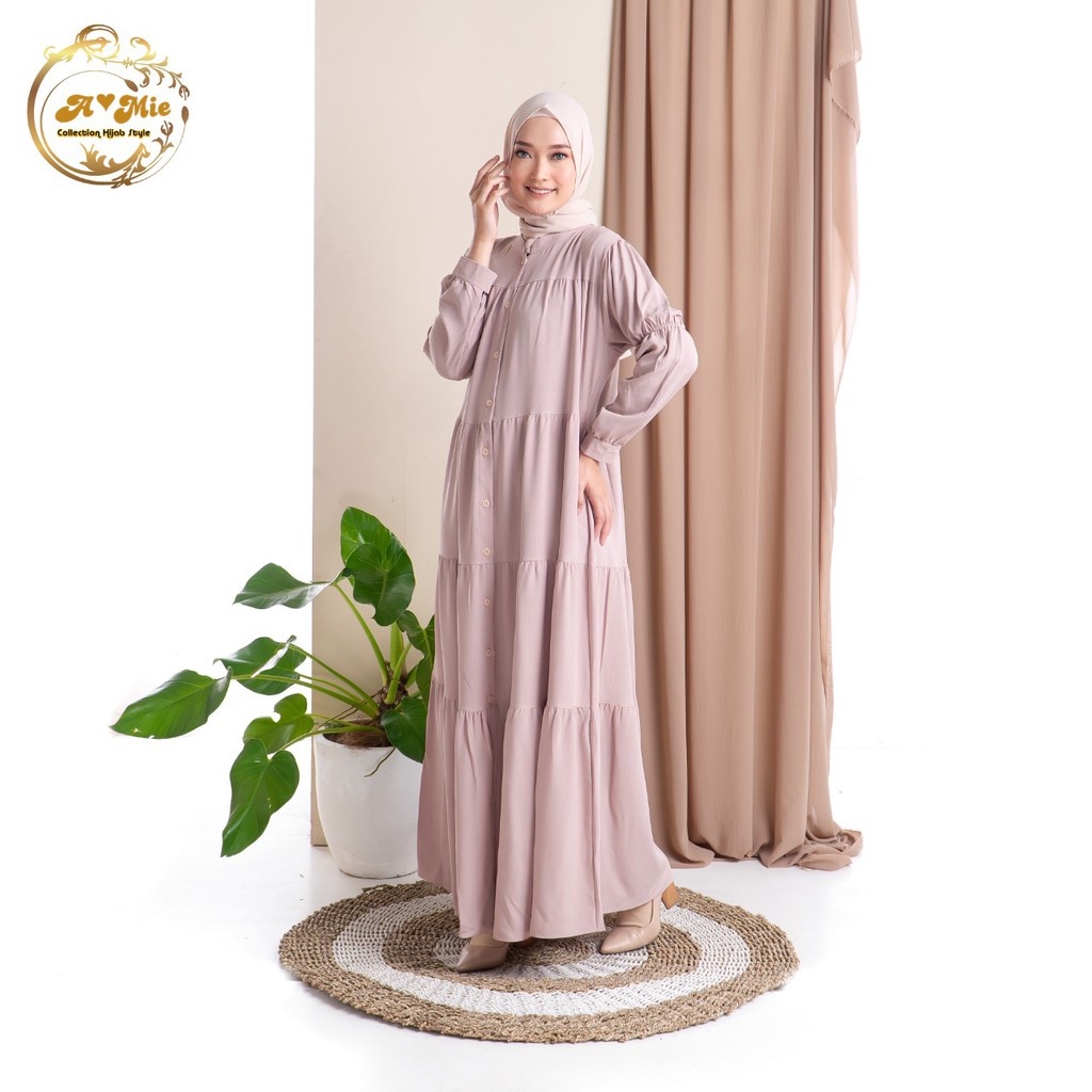 Zahira Dress Beige | Fashion Muslim Dress Muslimah Wanita Terbaru 2022 | Baju Gamis Jumbo | Midi Dre