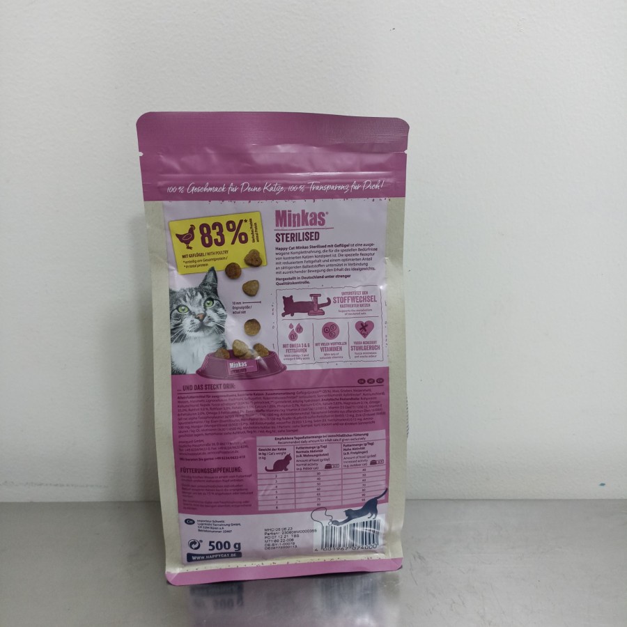 MAKANAN KUCING HAPPY CAT MINKAS ADULT STERILISED 500 GRAM FRESPACK