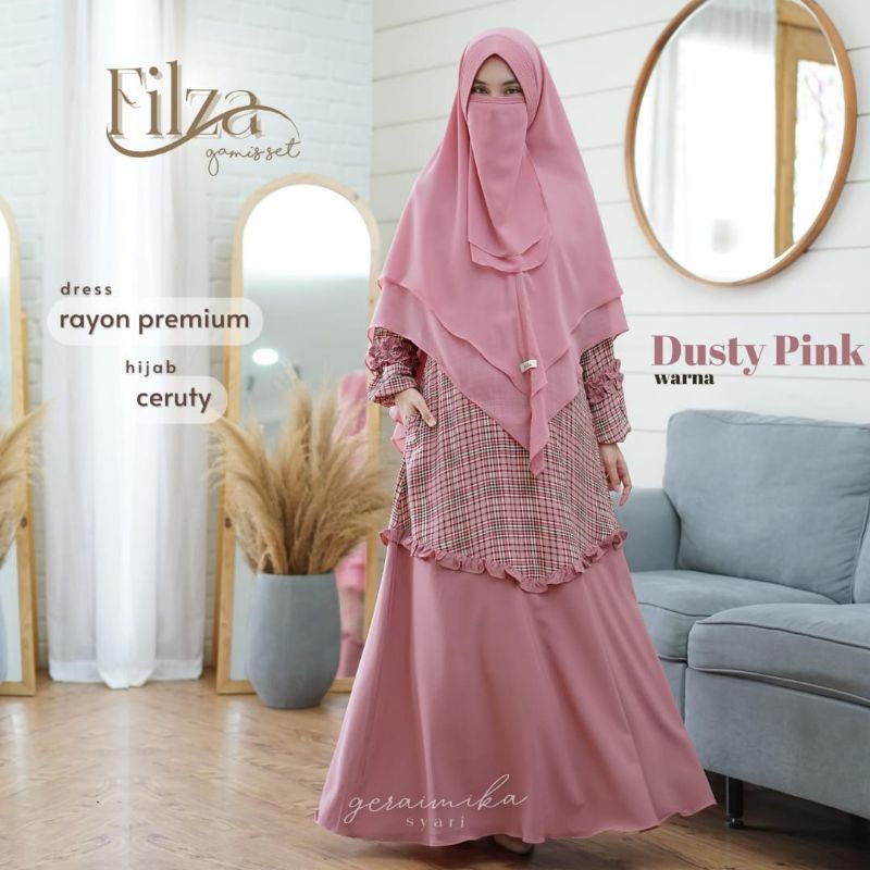 Filza Set Gerai Mika Gamis Set Khimar Ceruty Motif Kotak mix polos