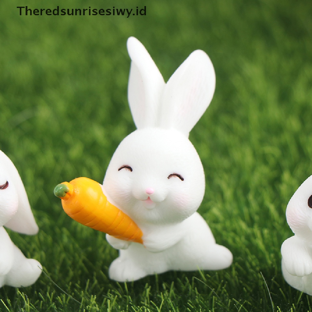 # Baju Lebaran # 4pcs Easter Rabbit Carrot Miniatur Dekorasi Taman Mini Bunny Paskah Cupcake Decor~