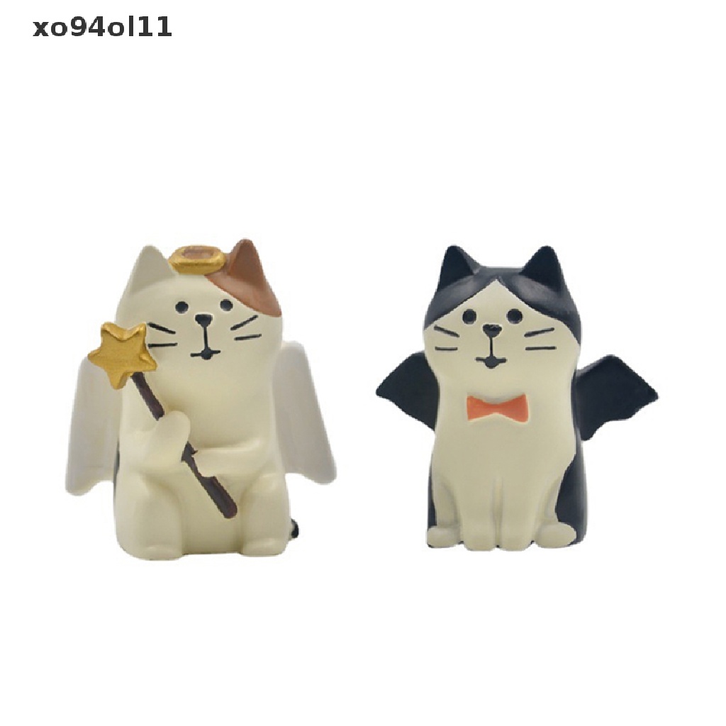 Xo 1pc Patung Malaikat Setan Kucing Kekasih Resin Craft Model Anime Dekorasi Rumah Miniatur OL