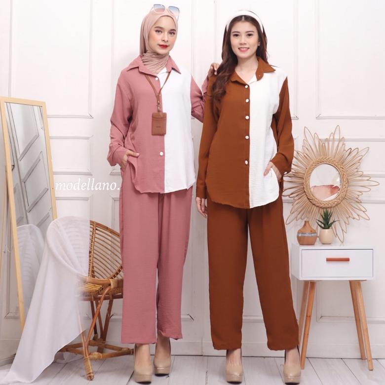 One Set Crinkle Noela Stelan Setcel Jumbo Kancing Putih Bigsize Xxl Murah Grosir Modellano