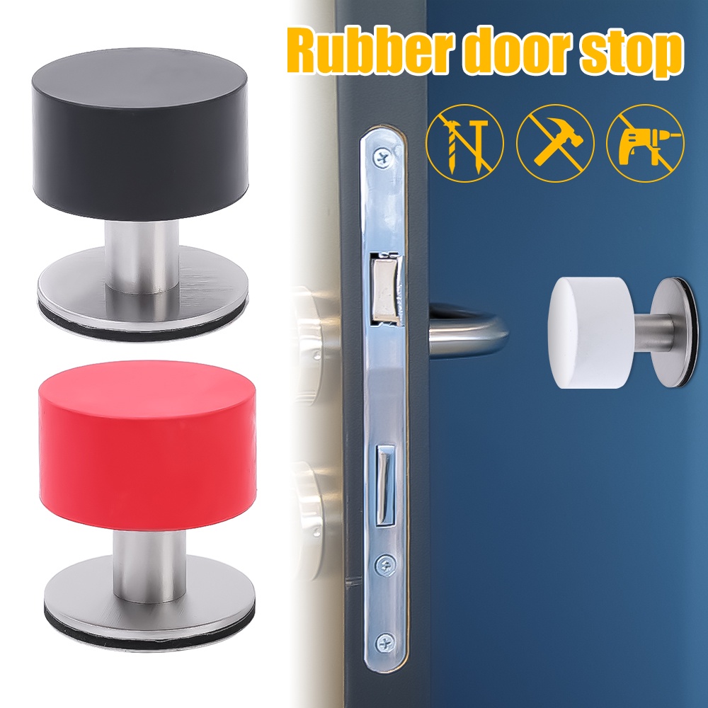 Stainless Steel Self-Adhesive Punch-free Door Stopper Silent Stiker Holder Perekat Diri Pelindung Dinding Bebas Paku Karet Palang Pintu Rumah Tangga Gadget