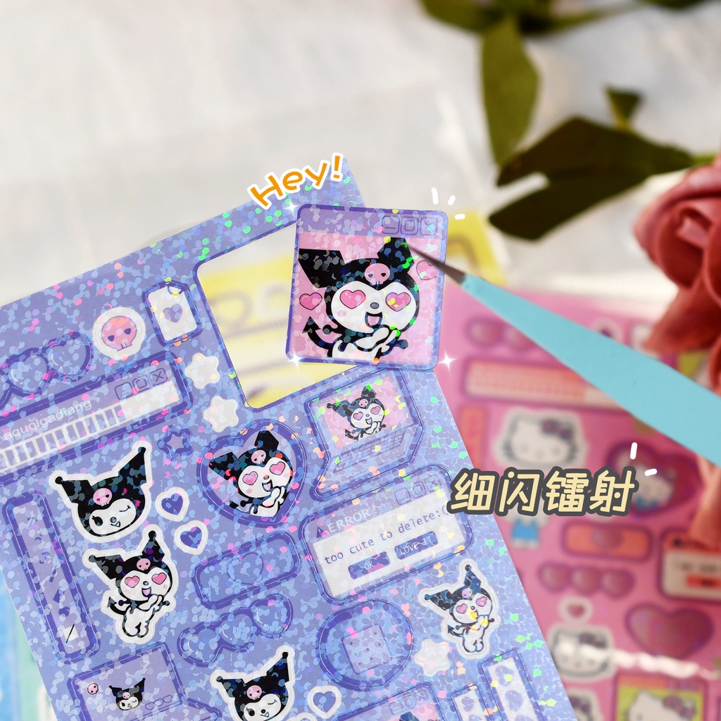 SANRIO STIKER GLITTER MURAH PERLEMBARAN-STIKER LUCU DIY KEYCHAIN DECOR CINAMOROLL KUROMI POMPOM SNOPI HELLOKITTY KUROMI