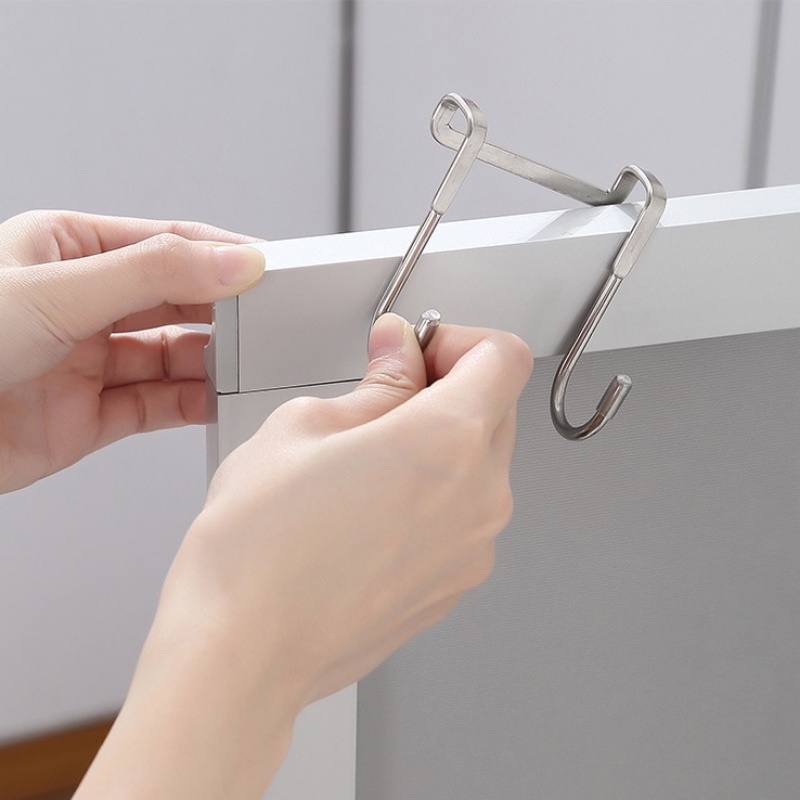 [Featured] Double S-Shaped Hook Stainless Steel Nail-Free Cabinet Door Storage Rack Door Back Wall Mounted Hooks Multi-Purpose Towel Hat Clothing Holders