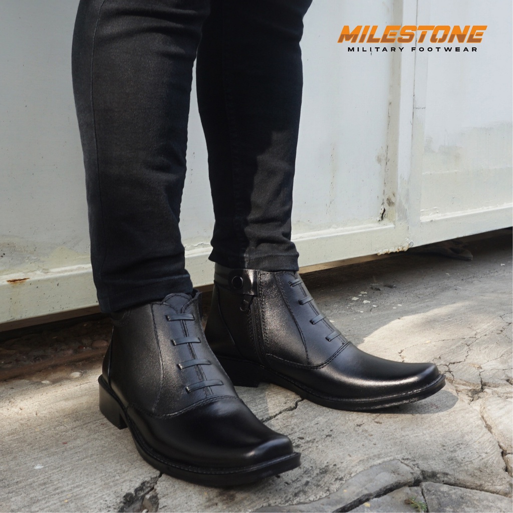 Sepatu Formal Pria Original MILESTONE Sepatu Pantofel Kulit Asli Berkualitas PDH 03 Resleting Kulit