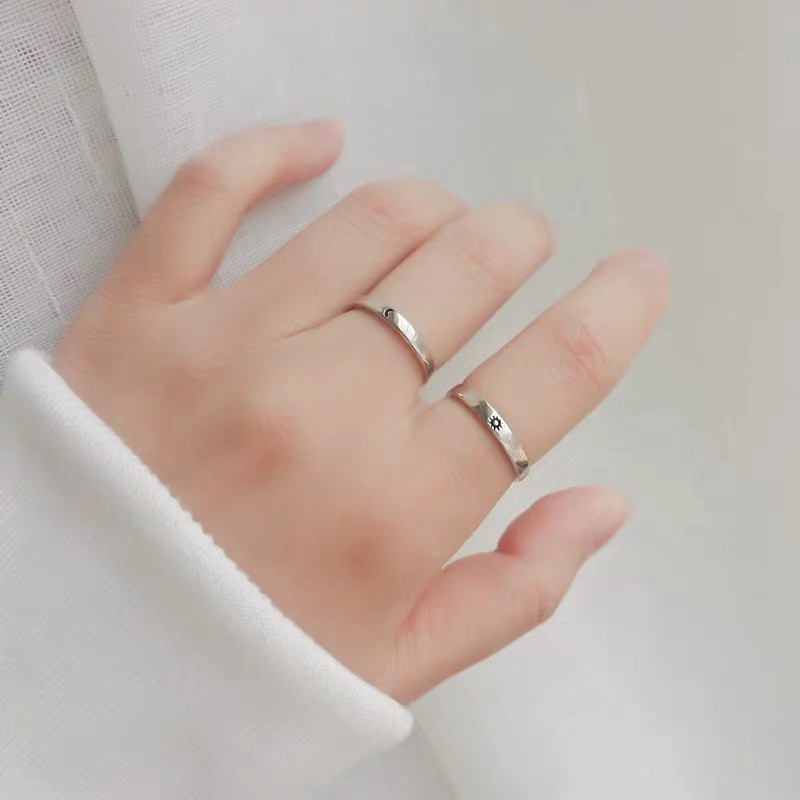 Cincin Adjustable Desain Matahari Bulan Untuk Pasangan | Cincin Desain Matahari Bulan Untuk Pria Dan Wanita | Perhiasan Gaya Korea Untuk Hadiah