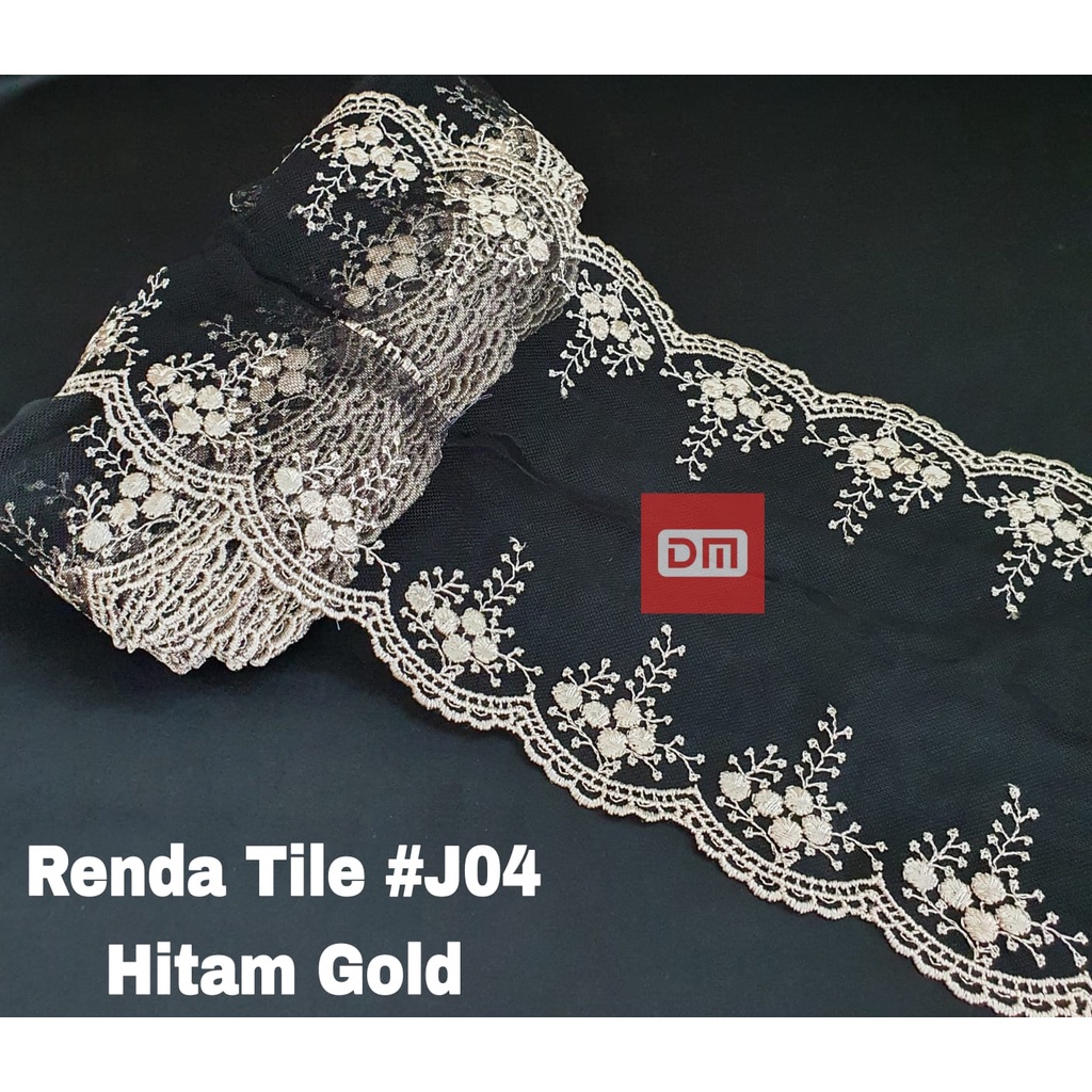 Renda tile hitam gold #J04 -9cm